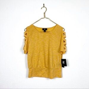 ❤️NWT Golden Honey Yellow  cold shoulder short sleeves comfortable Top/ Shirt